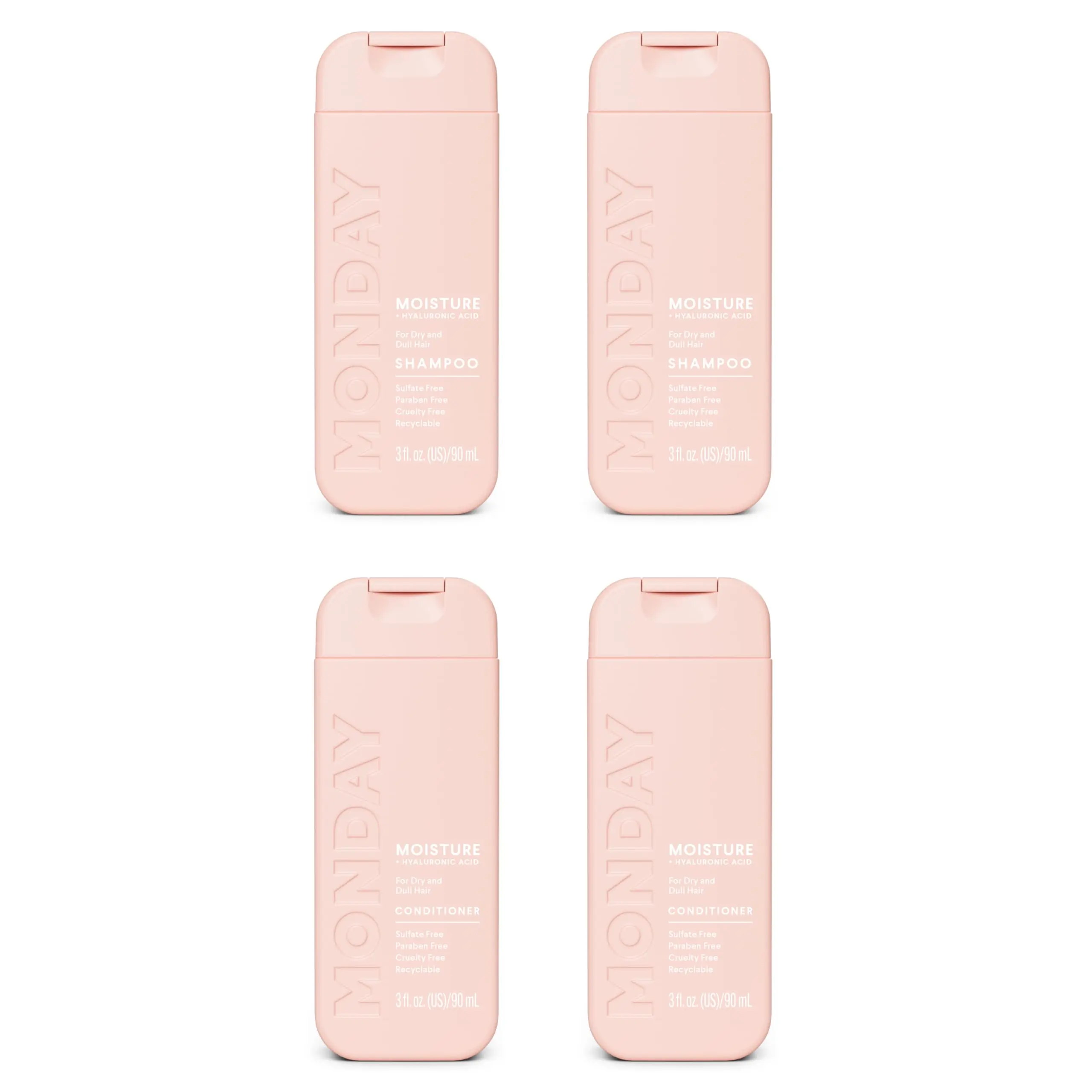 MONDAY Haircare MOISTURE Shampoo & Conditioner Travel Pack - 3oz, 90ML Travel Kit (2 x Shampoo, 2 x Conditioner) MONDAY Haircare MOISTURE Shampoo & Conditioner Travel Pack - 3oz, 90ML Travel Kit (2 x Shampoo, 2 x Conditioner)
