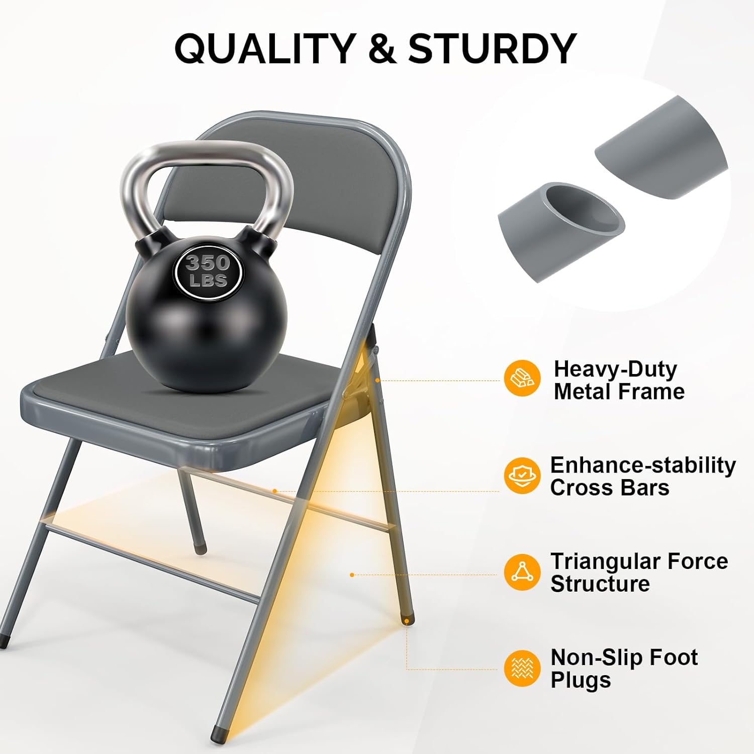 Bonnlo Folding Chair with Comfortable Padded Cushion and Back, Portable Folding Chairs for Outside, Office Events, Weddings, Pu Leather, 6 Gray