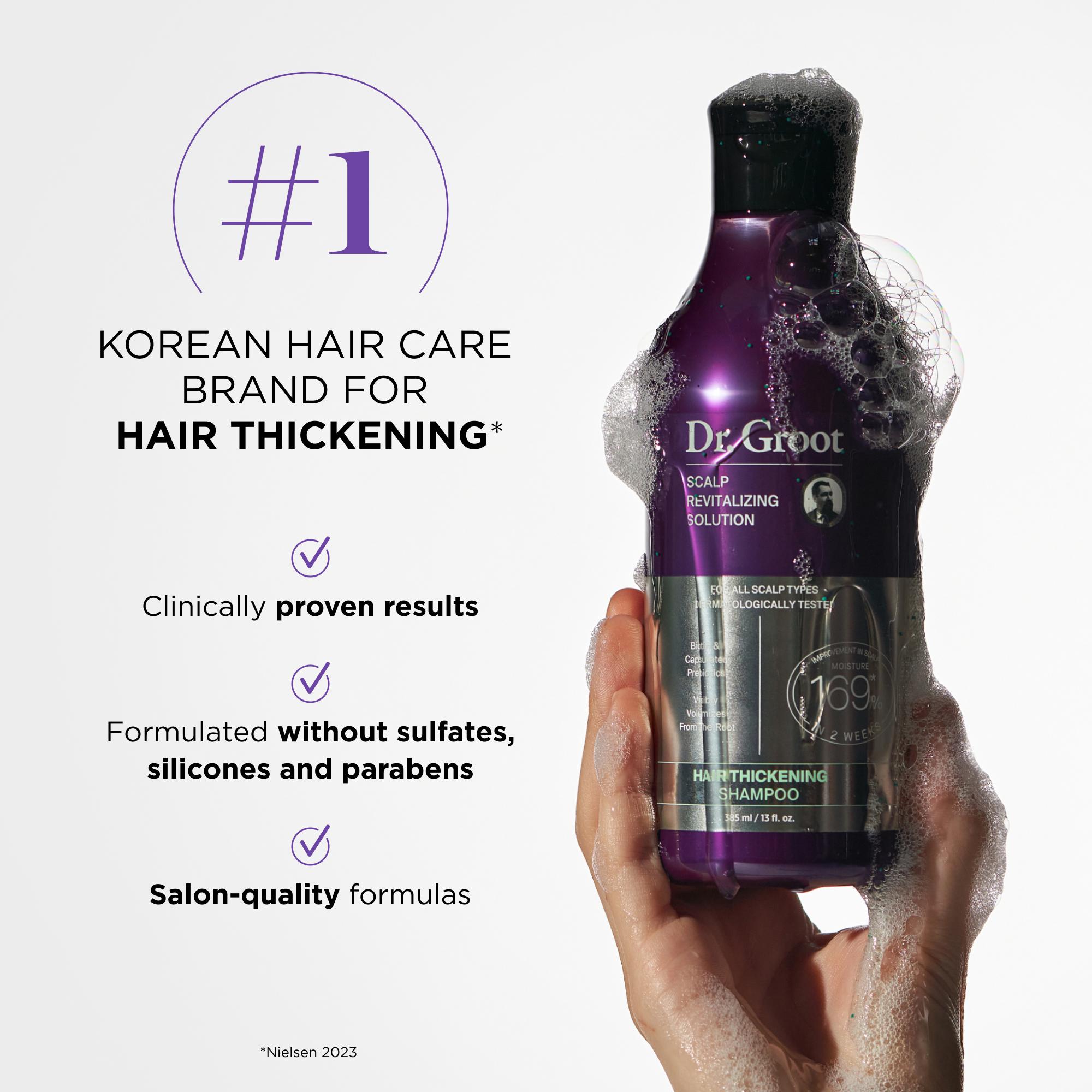 Dr. Groot Hair Thickening Shampoo Trio, Korean Haircare with Biotin, Rosemary Oil to help Volumize Thinning, Cleansing Shampoo