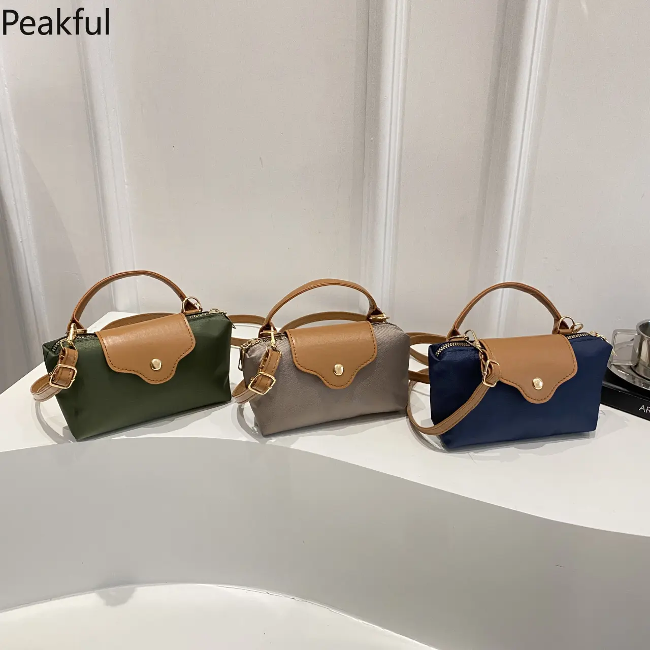 2026 Women's Mini Nylon Crossbody Purse, Popular Leather Trim Top-Handle Shoulder Bag, Compact Zippered Everyday Carry Bag, versatile design & neutral color options, great for storing essentials, concerts and gifting