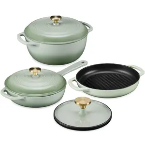 Best Choice Products 6-Piece Enameled Cast Iron Cookware Set, 6QT Dutch Oven W/ Lid, 2QT Skillet W/ Lid, Grill Pan, Grill Press