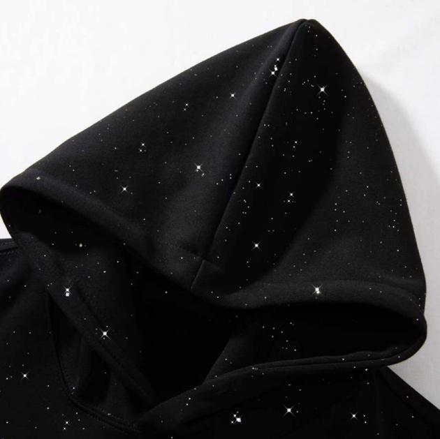 TELLFUN  Y2K Sequined Pullover Hoodie - Fashionable Casual Long-Sleeved Menswear Top with Pockets, Loose-Fitting Y2K Galaxy Sweatshirt for Autumn & Winter
