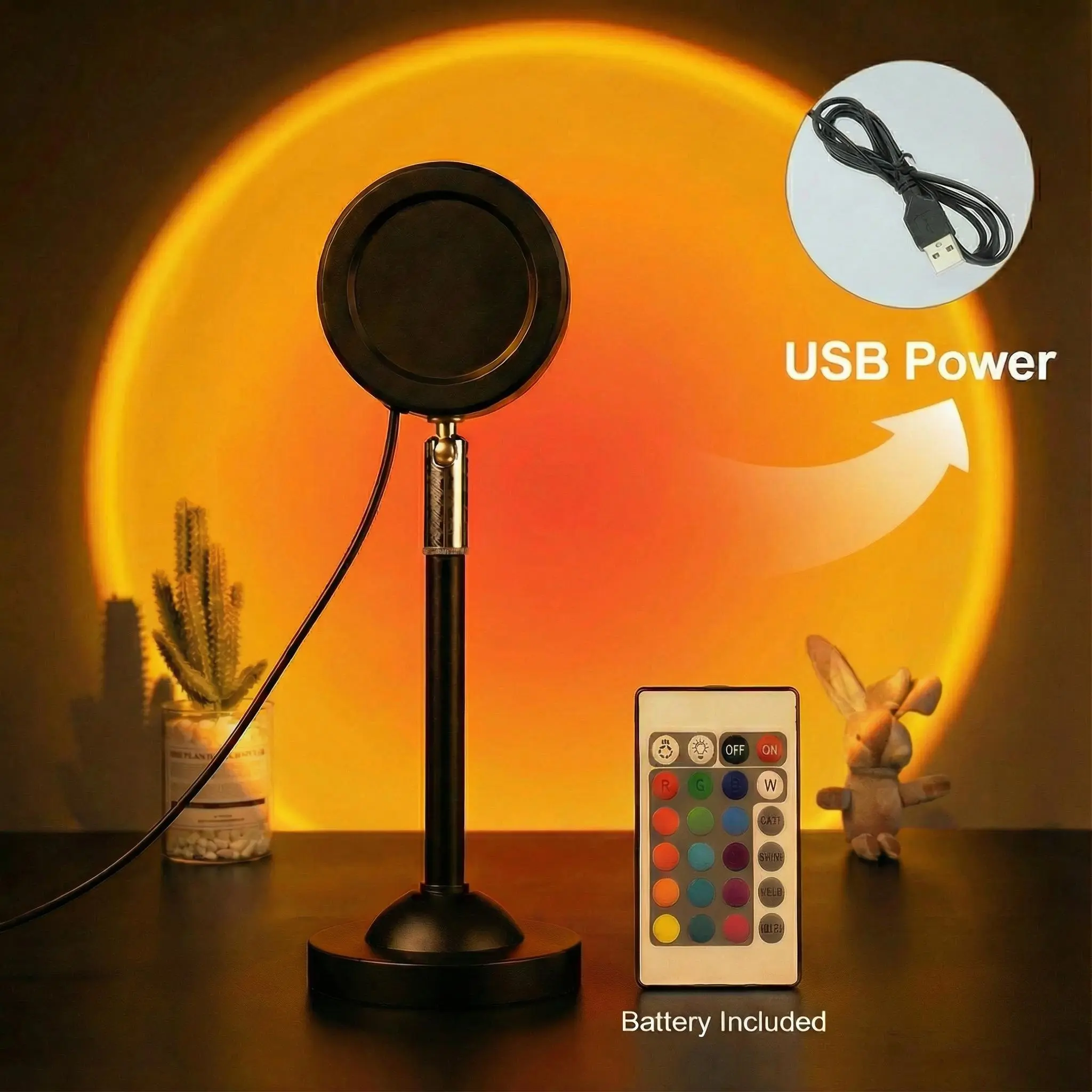 Valentine’s Day autumn sunset projector light, 180° adjustable sunset ambient light, remote control RGB ambient night light, 4 modes, includes battery-powered remote control, suitable for game rooms, live streaming, parties, bedrooms, Christmas gifts.