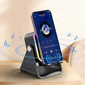 Wireless Induction Audio Speaker Stand, 2 in1 Cellphone Holder, 1500mAh  Power,360° Adjustable Mobile Tablet Stand with Colorful Ambient Light Gifts for Men Women