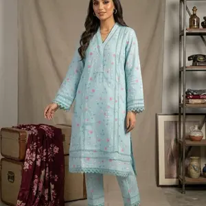 Pakistani Trendy Coord Sets Kameez and Trouser same Polka Dot Print Casual Women Wear Soft Comfortable