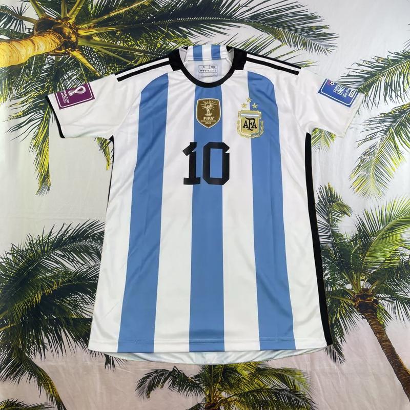 2022 World Cup Argentina Champion Home Jersey No. 10 Messi Fan Edition Football Jersey Short Sleeve  Crafted with Premium Artistry