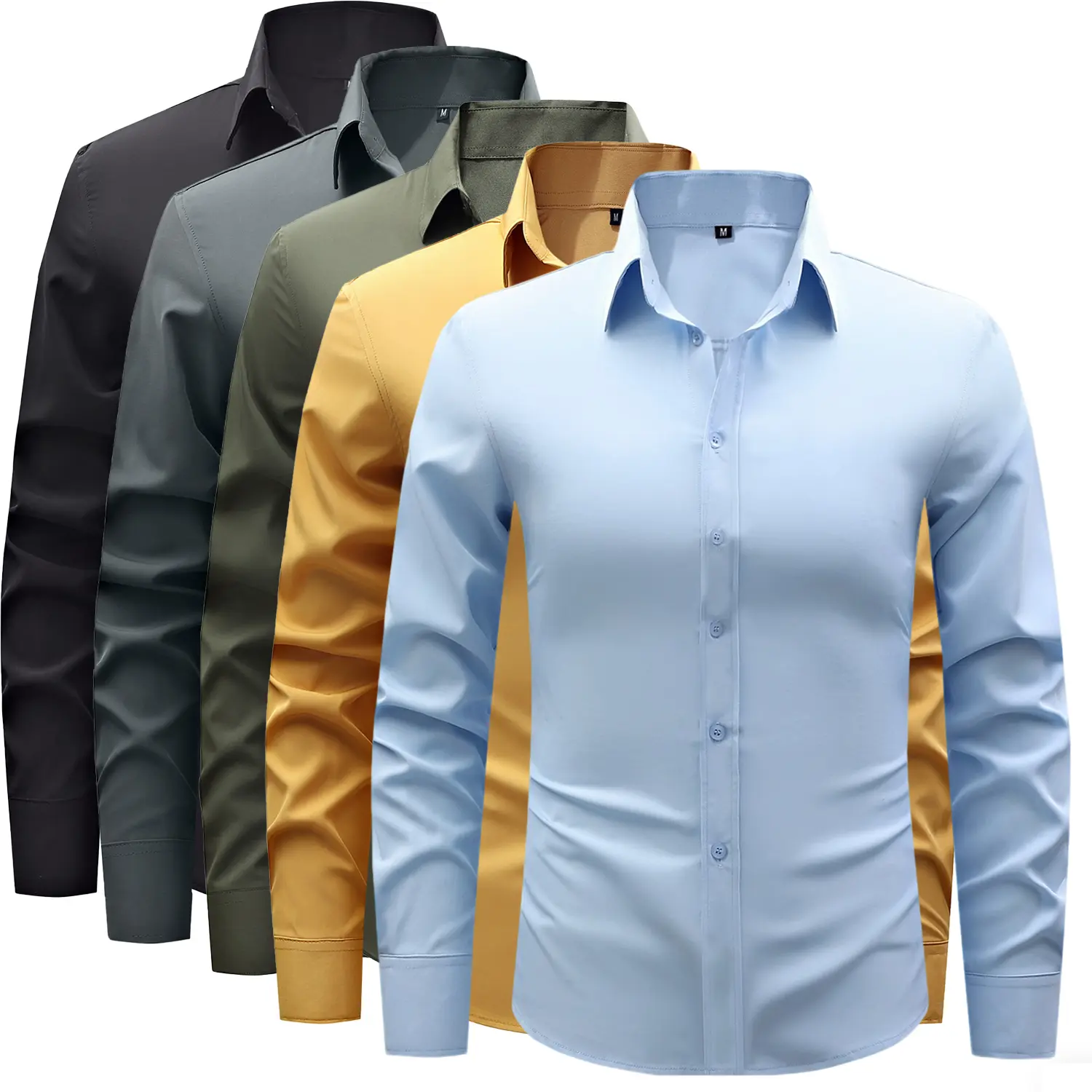 Men's Fitted Basic M Square Neck Long-Sleeve Plain Button-Up Shirt - Stylish Casual Top for Business, Travel