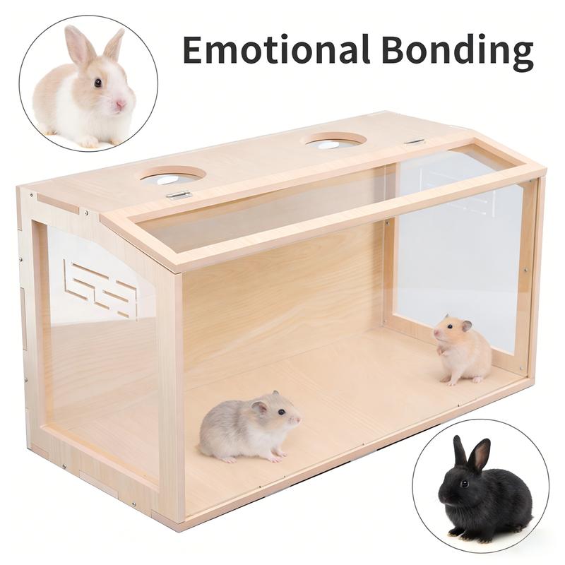 23.6 inch Wooden Hamster Cage,  Openable Top, Ventilated, Easy to Clean, 50-60 PCS Natural Rabbit Chew Toys, Treats, Timothy Sticks, Apple Sticks, Sweet Bamboo for Guinea Pig, Hamster, Chinchilla, Rat, Small Animals Bunny
