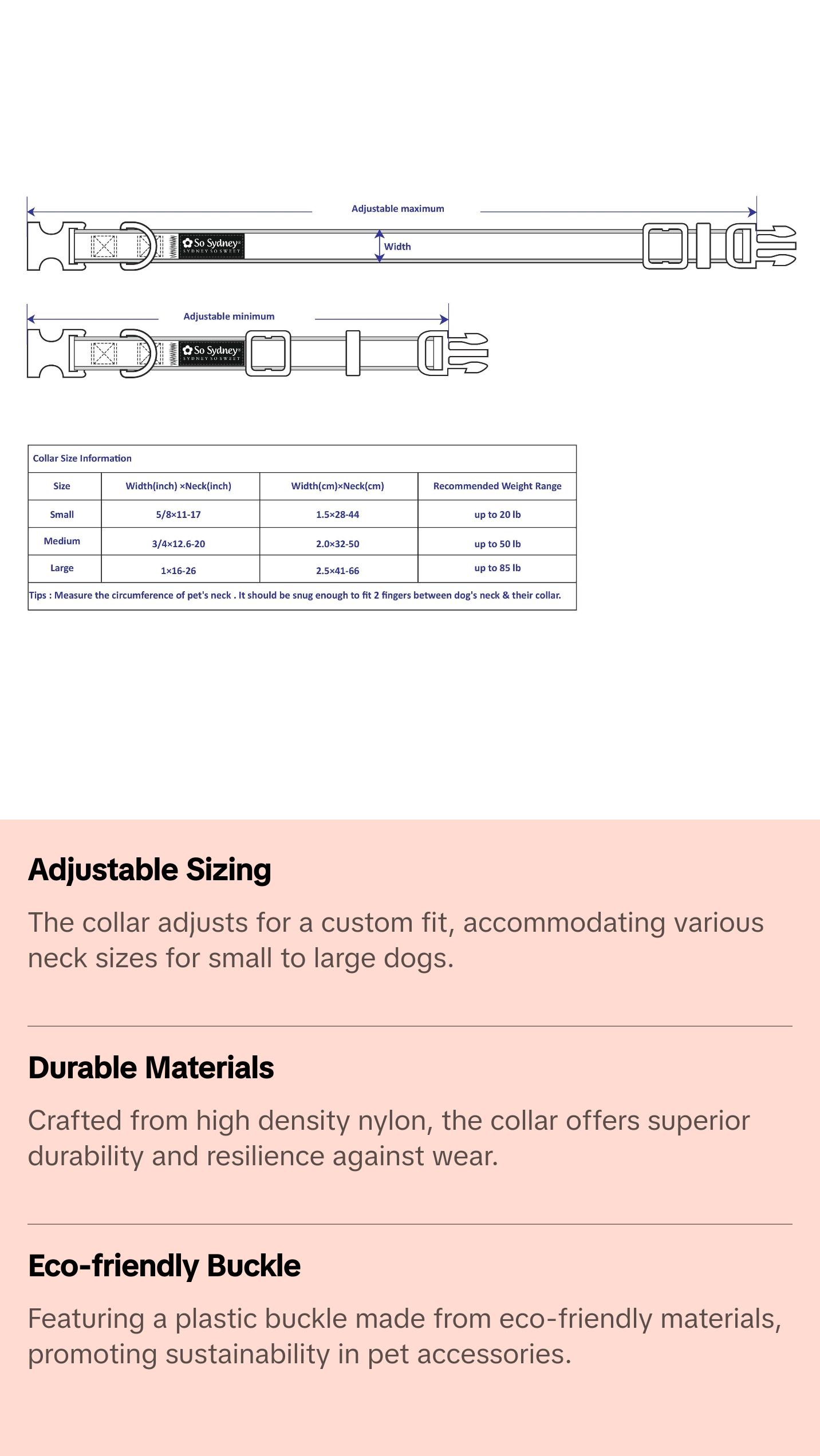 Light Blue Adjustable Nylon Dog Collar for Small, Medium, or Large Dogs