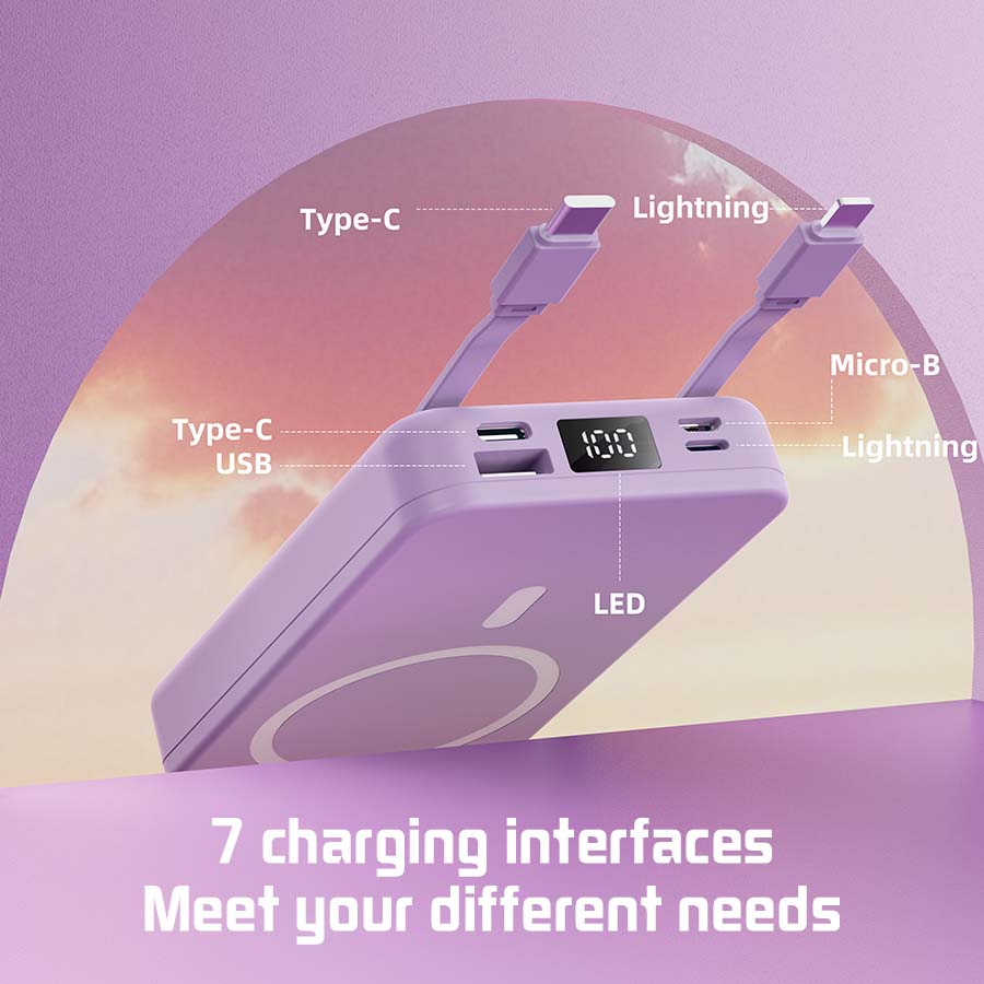 10000mAh portable power bank, 22.5W fast charging, built-in charging cable, a must-have for travel and camping. USB-C portable mobile phone charger, compatible with iPhone, Android and other smart devices. hd