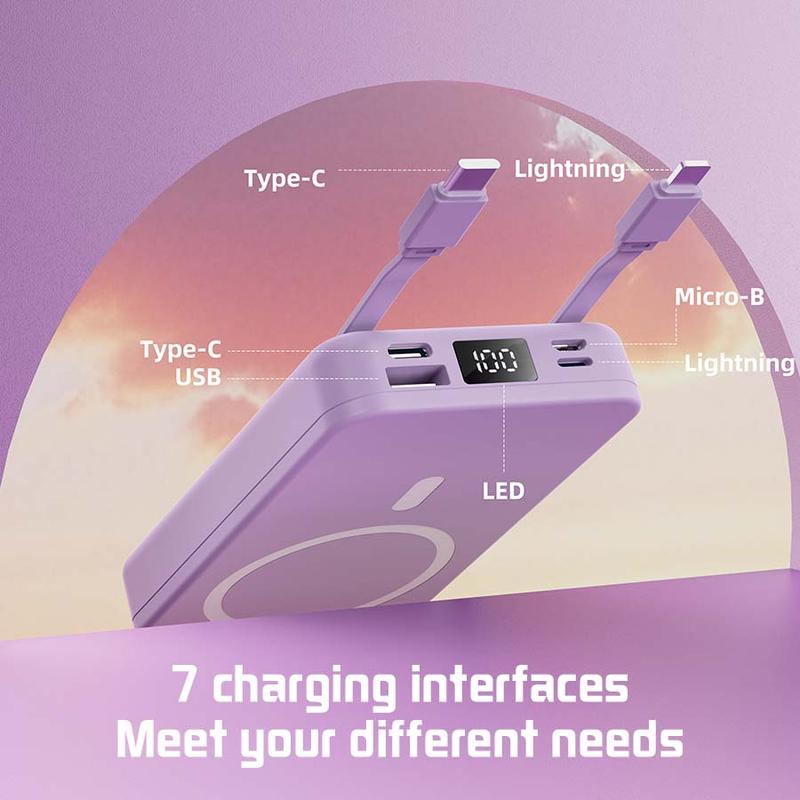 10000mAh portable power bank, 22.5W fast charging, built-in charging cable, a must-have for travel and camping. USB-C portable mobile phone charger, compatible with iPhone, Android and other smart devices. hd