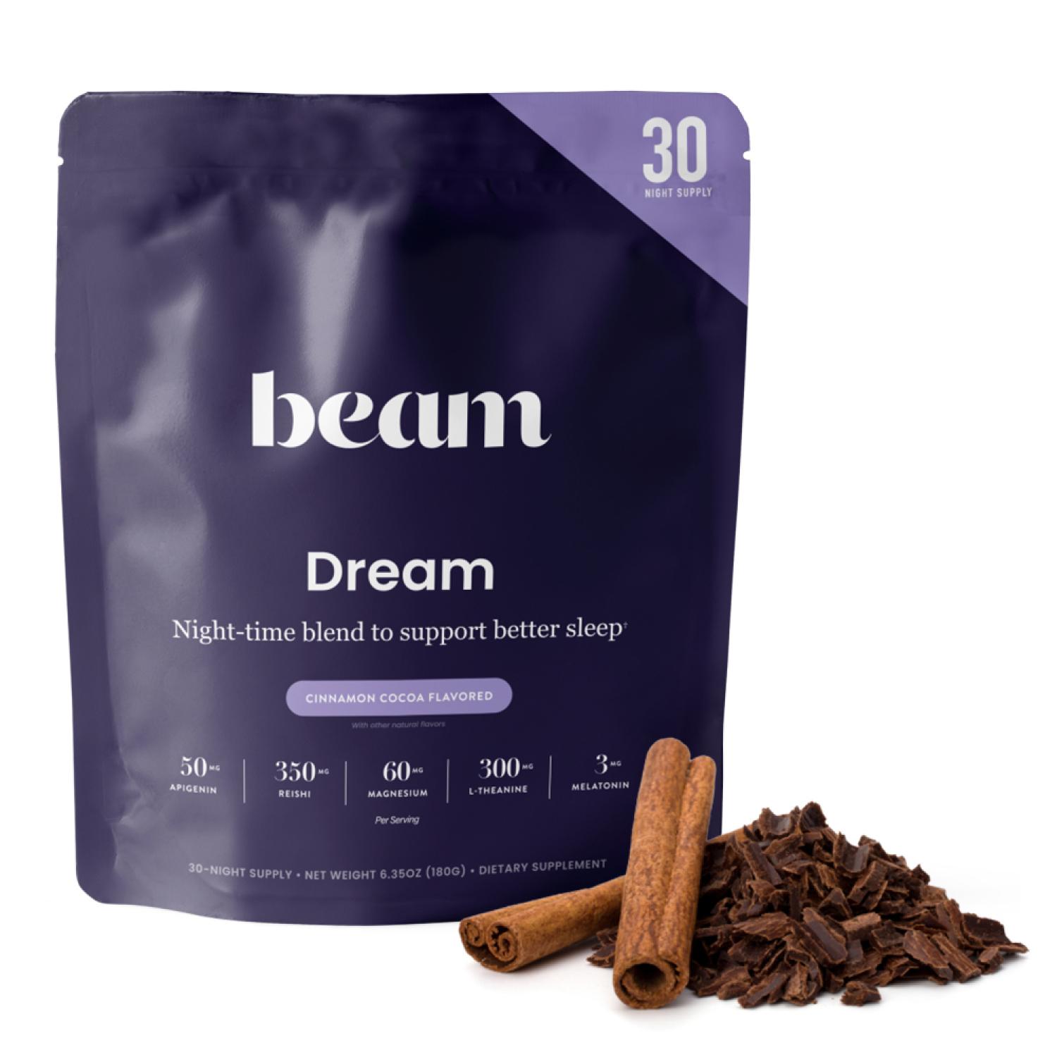 Beam Dream - Viral Nighttime Hot Cocoa, 30 servings/bag, 5 Flavors, 30M+ Nights of Improved Sleep with Melatonin, L-Theanine, & Magnesium, No Added Sugar