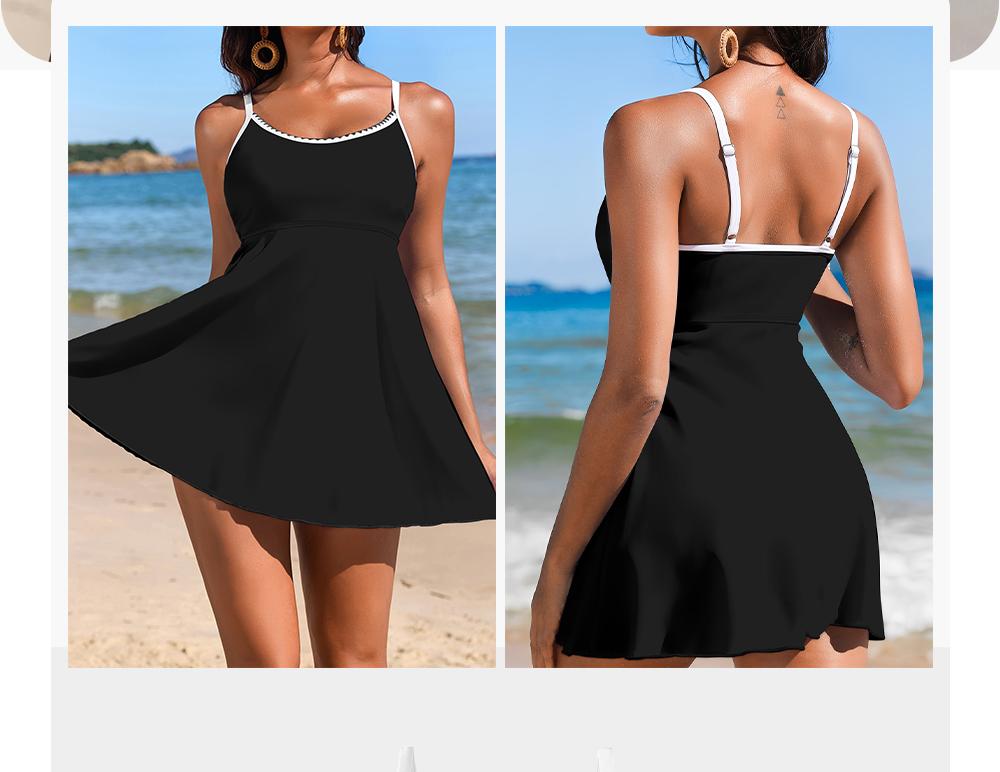 Aleumdr Women's One Piece Swimsuit Floral Print Whip Stitch Tummy Control Swimdress Skirt Bathing Suit with Pocket SpringStatements