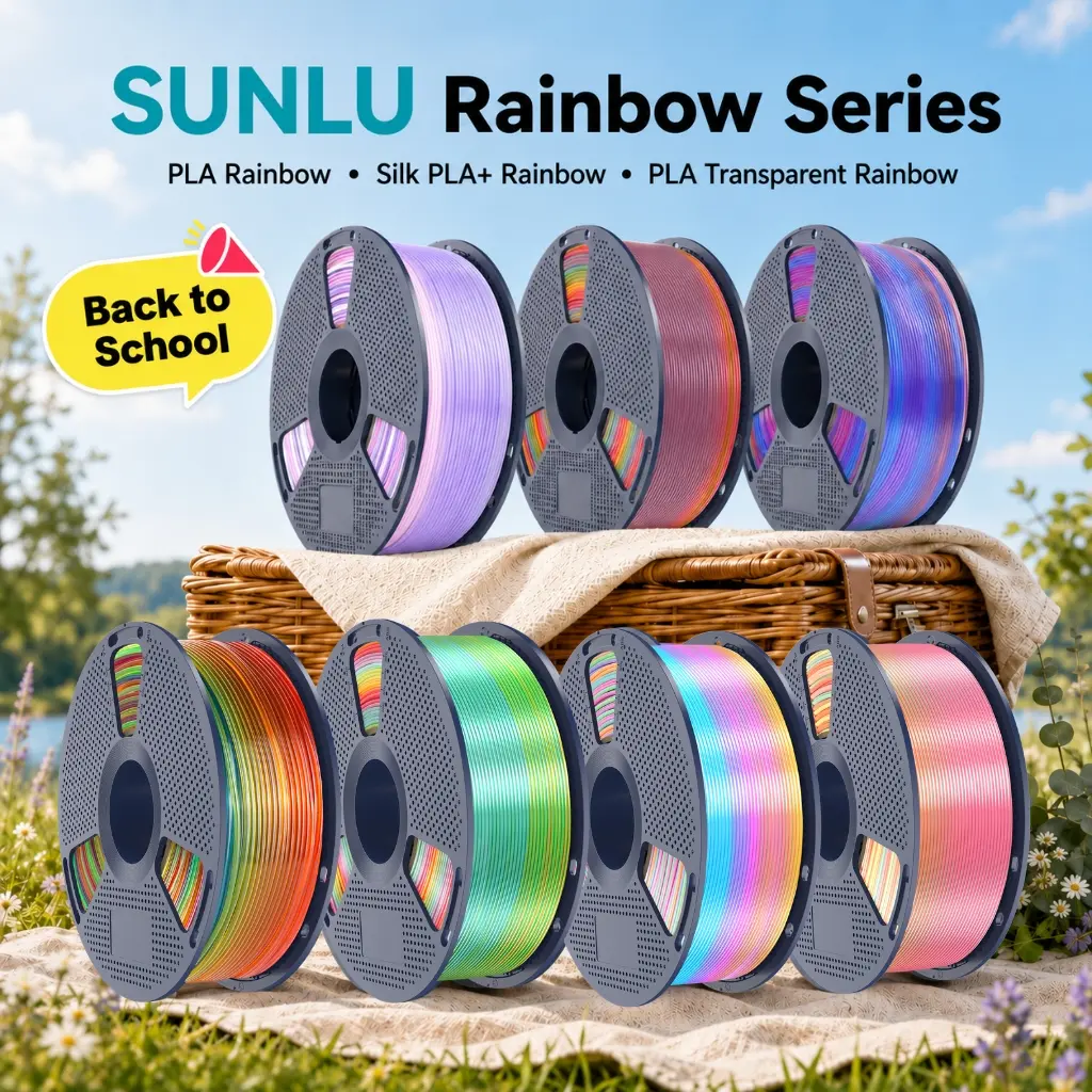 SUNLU 1KG Rainbow Series 3D Printer Filament | PLA Rainbow, Transparent Rainbow & Silk PLA+ Rainbow | Vibrant Multicolor Gradient, Smooth Printing & Neatly Wound | Back to School | For All 3D Printing Enthusiasts