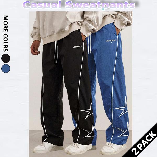 3-pack loose-fitting sweatpants for men. Star-patterned embroidered design for comfort. Sports casual bottoms. Workout pants. Streetwear. Autumn apparel. Men's fitness tracksuit.