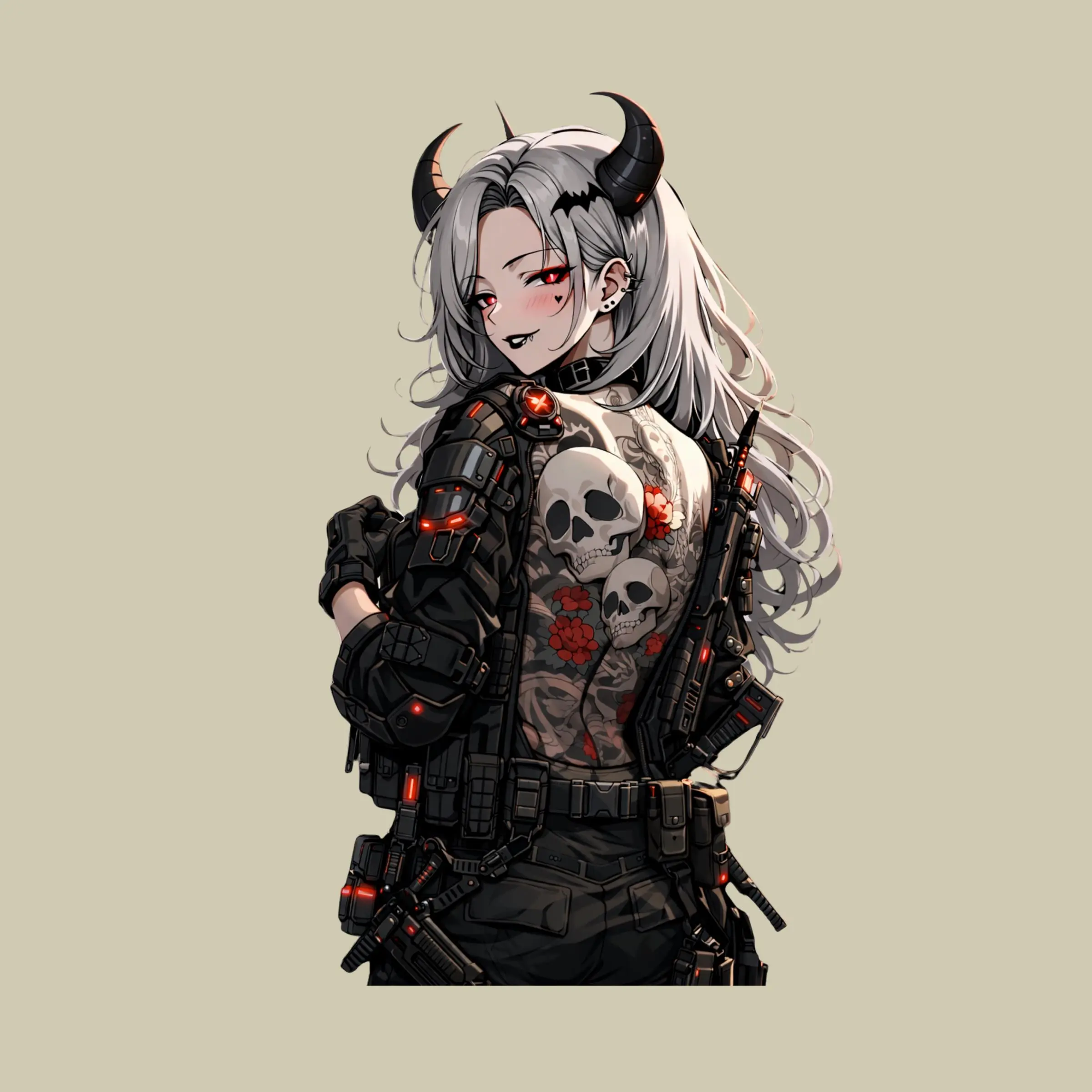 Black & White Demon Duo Sticker,  Anime Tactical Sisters with Pistols, Gothic Combat Decal