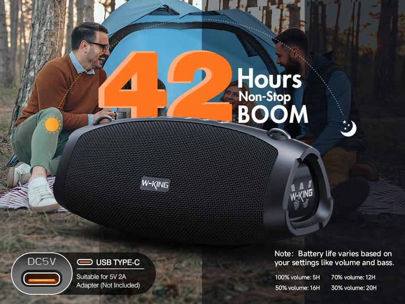 W-KING 120W Outdoor Bluetooth Speaker Portable Wireless IPX6 Waterproof with Triple Passive Radiators 2 Subwoofers 70W Deep Bass DSP 42H Power Bank EQ Large Party Audio
