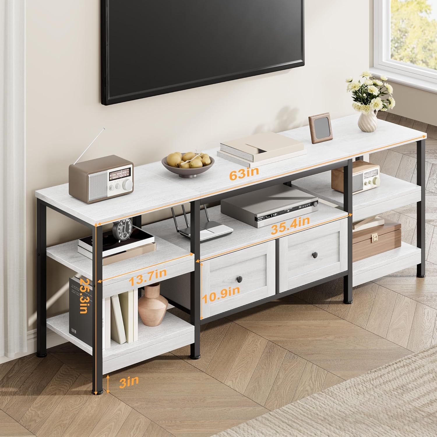 Industrial TV Stand with 2 Drawers, 63/71/79" Entertainment Center with Multi-Layer Storage Shelves, Media Console Fits TVs up to 65", Modern TV Cabinet for Living Room,