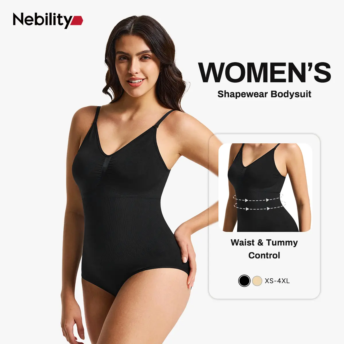 Nebility Women's V-Neck Sleeveless High Compression Bodycon Bodysuit, Tummy Control & Bust Sculpting Abdominal Firming Shapewear Top, Lady, Basic, Abdominal Firming Solutions, Sleeveless Freedom, Smooth Under Tees