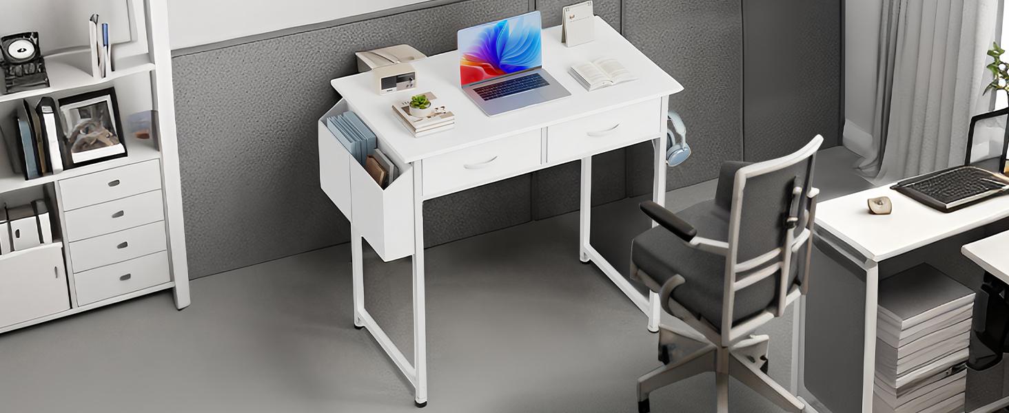 Computer Desk Home Office Bedroom Writing Study PC Table with Storage Space Fabric Side Bag Headphone Hook Metal Frame Adjustable Feet