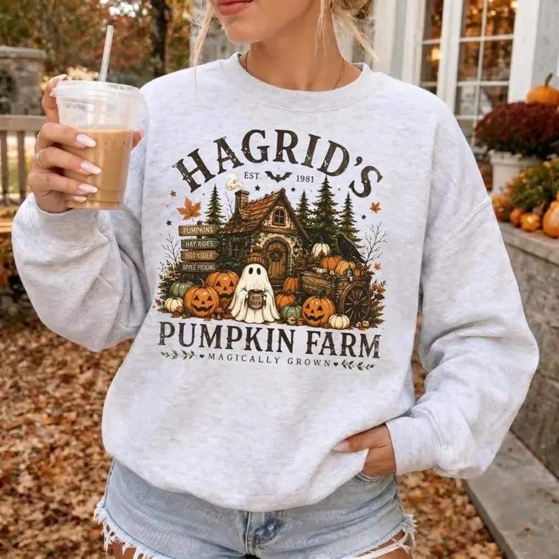 Hagrid's Pumpkin Patch Sweatshirt, Cozy Wizard Fall Crewneck, Pumpkin Farm Pullover, Halloween Gift