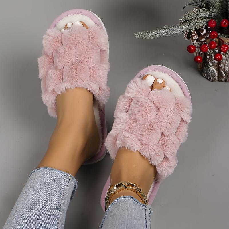 Fuzzy Open Toe Slippers for Women Indoor Cozy Memory Foam Slip On House Slides Shoes Gifts for Womens Her Mom