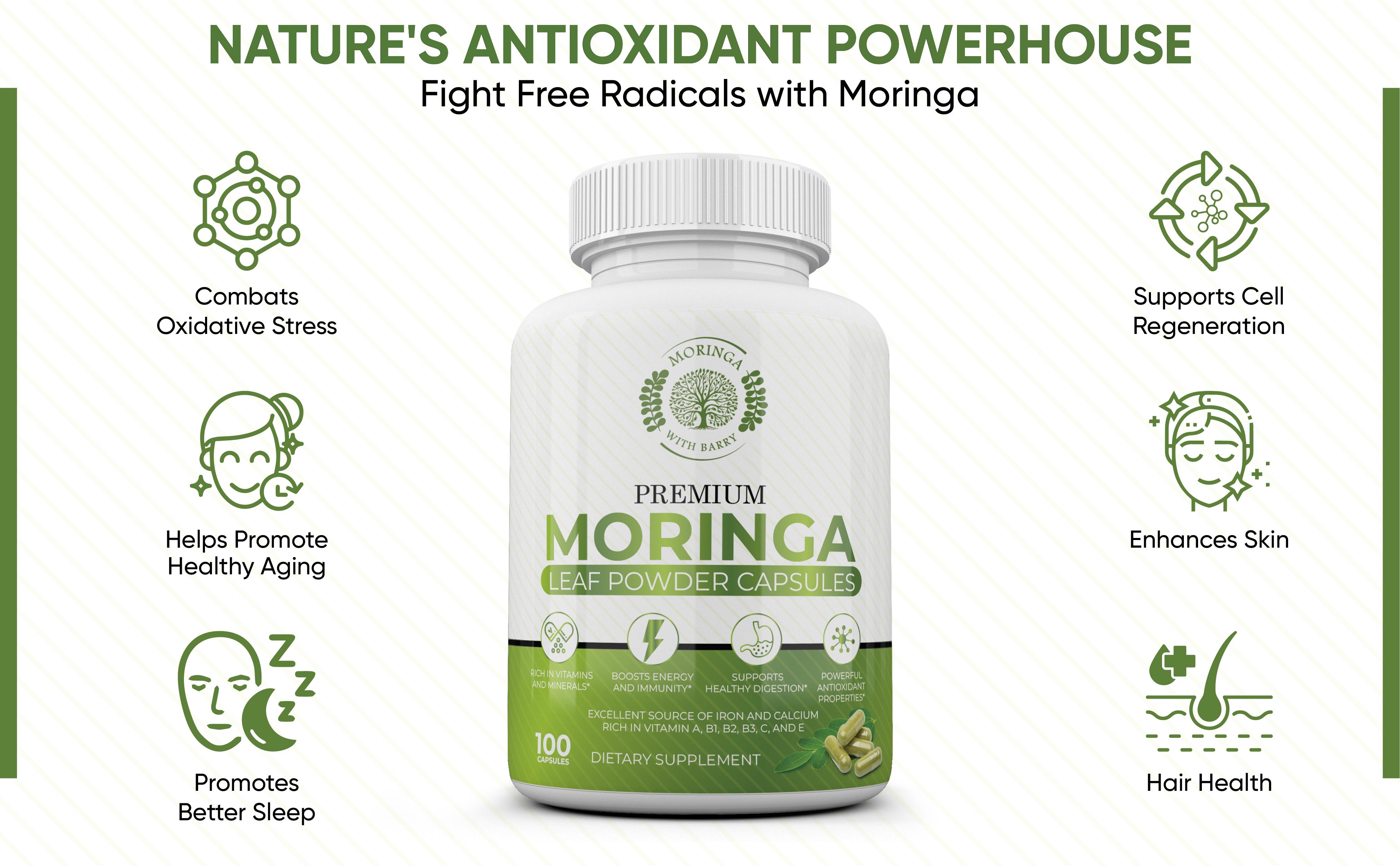 Moringa Leaf Powder Capsules - 100% Pure, Energy & Nutrient Boost, Rich in Vitamins, Antioxidants, & Minerals for Immune Health, Digestion, Vitality