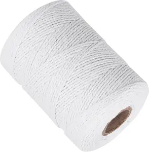 White Cotton Butchers Twine - 656 Feet 2MM Thick String, Natural Garden Gift Wrapping Kitchen Cooking Bakers Twine String Rope