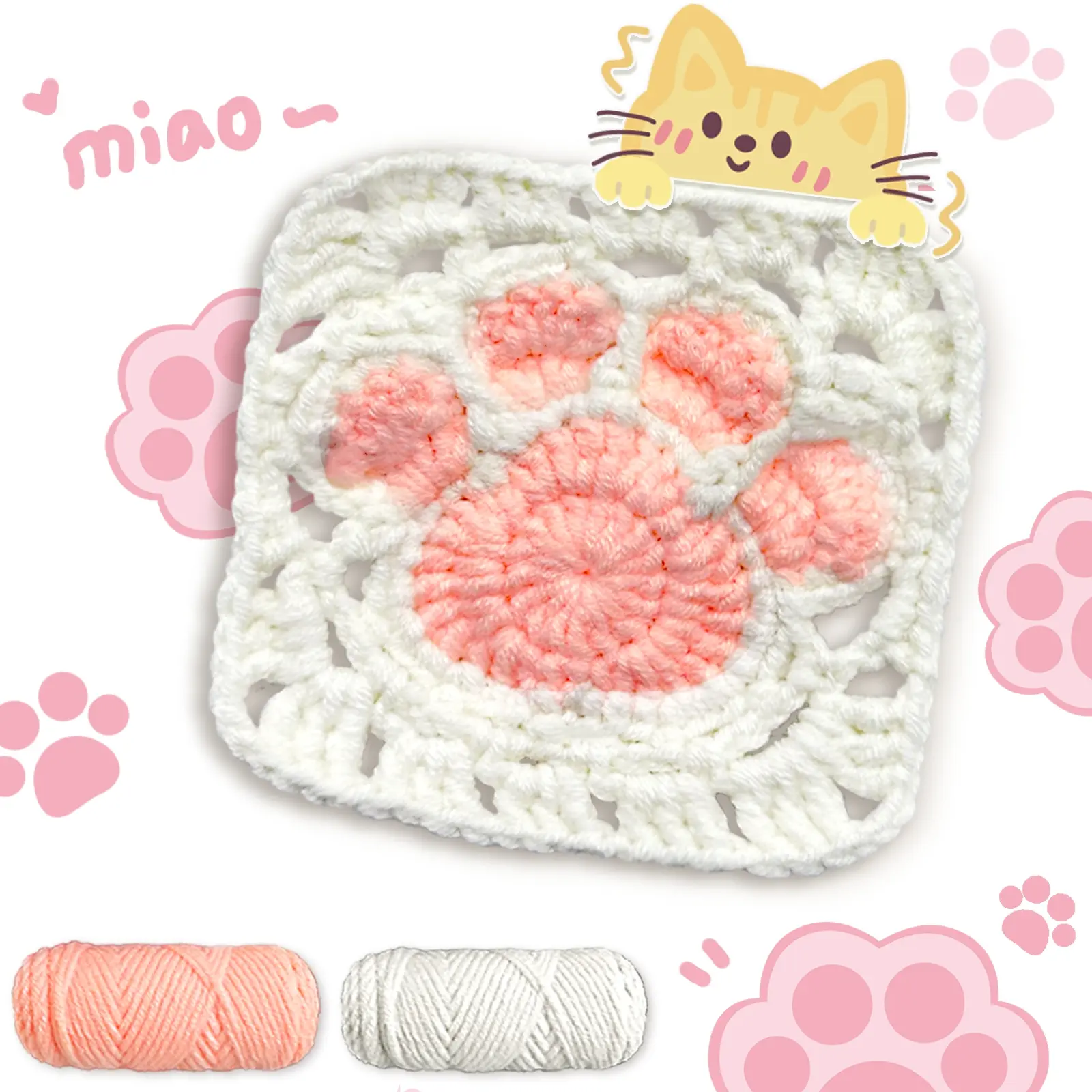 YAMAXIN Cat Paw Coaster Crochet Set, Complete Set with Hook, Instructions Manual, Detailed Tutorial Video, Random Accessory Colors