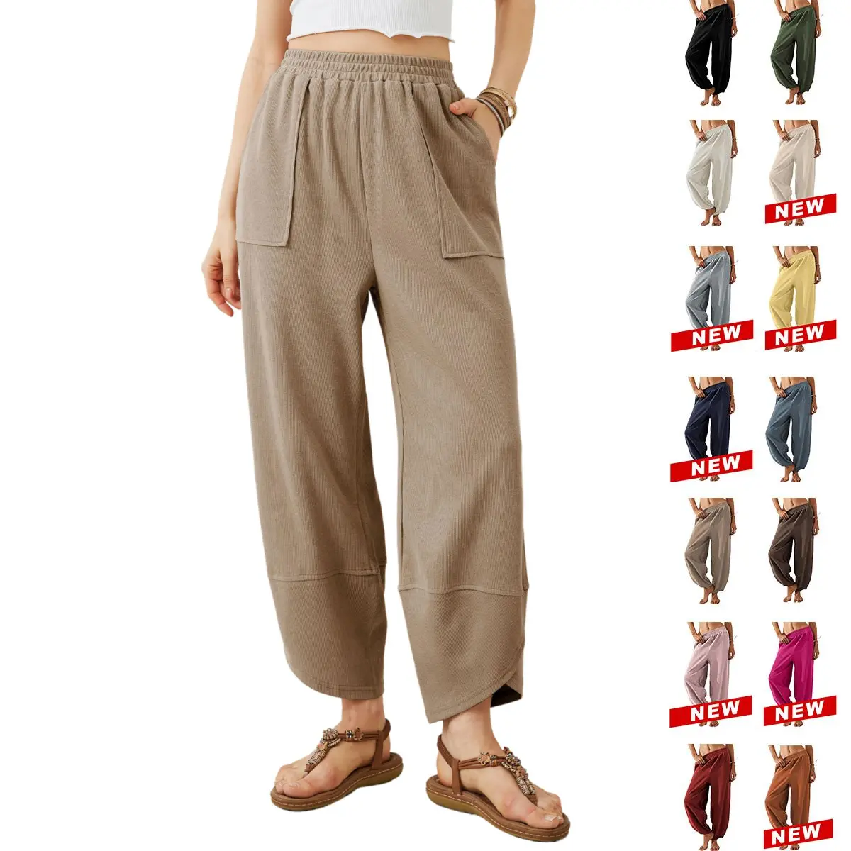 YeeZaa Women's Wide Leg Baggy Pants Back to School First Day Outfit College Outfit Transitional Fall Look Office Outfit Elastic Wasitted Harem Palazzo Pants 2026 Spring Summer Fashion Womenswear with Pockets#widelegpants #streetstyle#2026#springfresh