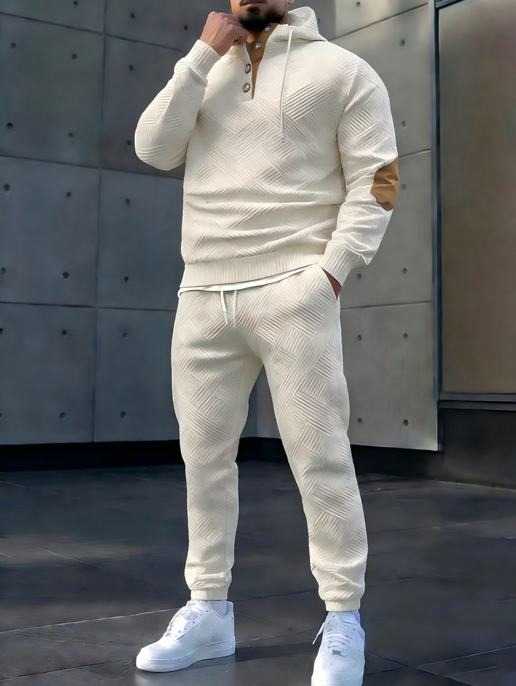 Men's casual fashion suit knitted jacquard sweatshirt and pants two-piece set