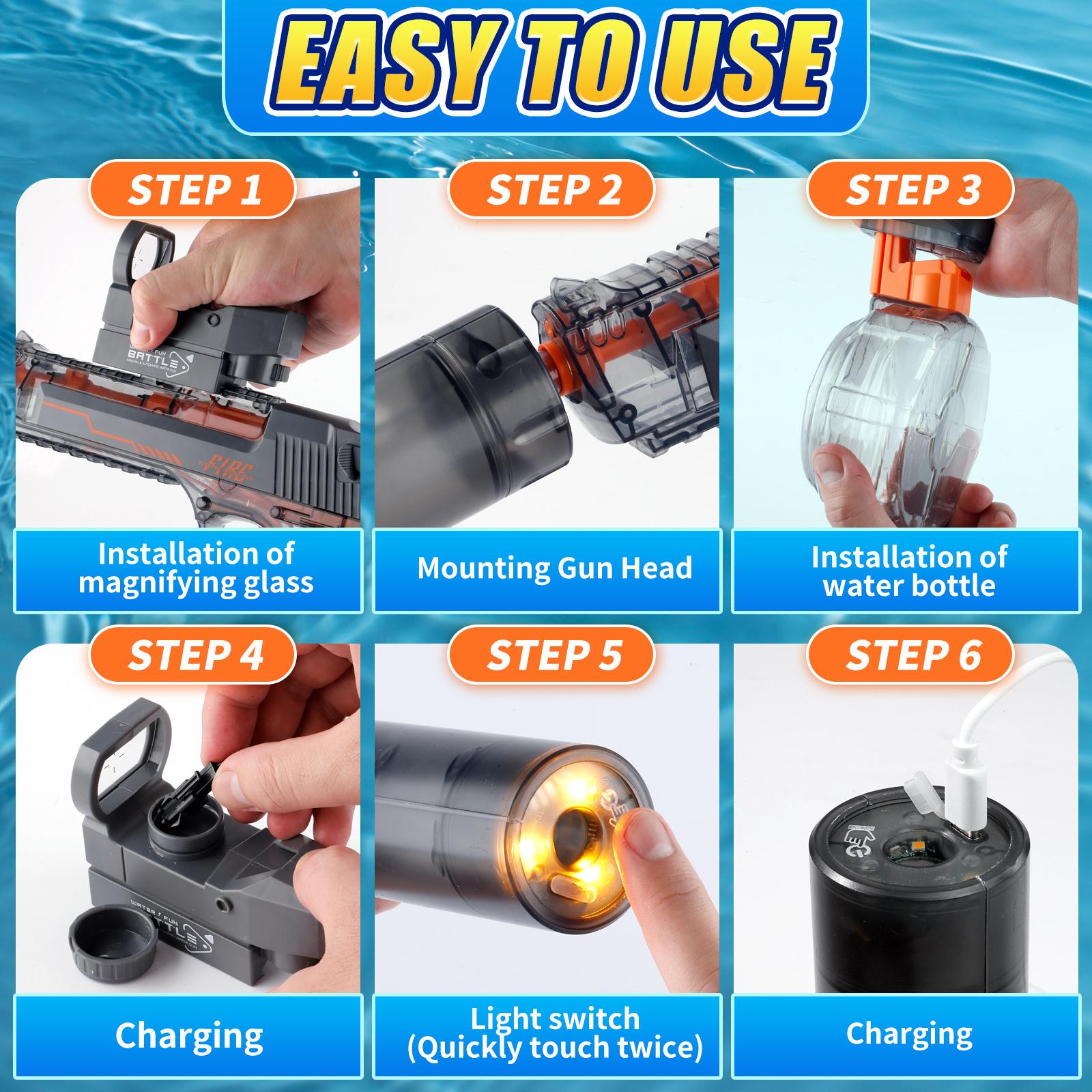 LED Electric Water Blaster Toy Automatic Long Range Powerful Outdoor Pool Summer Spray Toy for Kids Adults