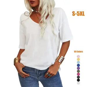 Women's Women Soft V Neck Tshirt Half Sleeve Lightweight Solid Color Loose Fit Minimalist Top Casual Comfortable Simple Womenswear shirts