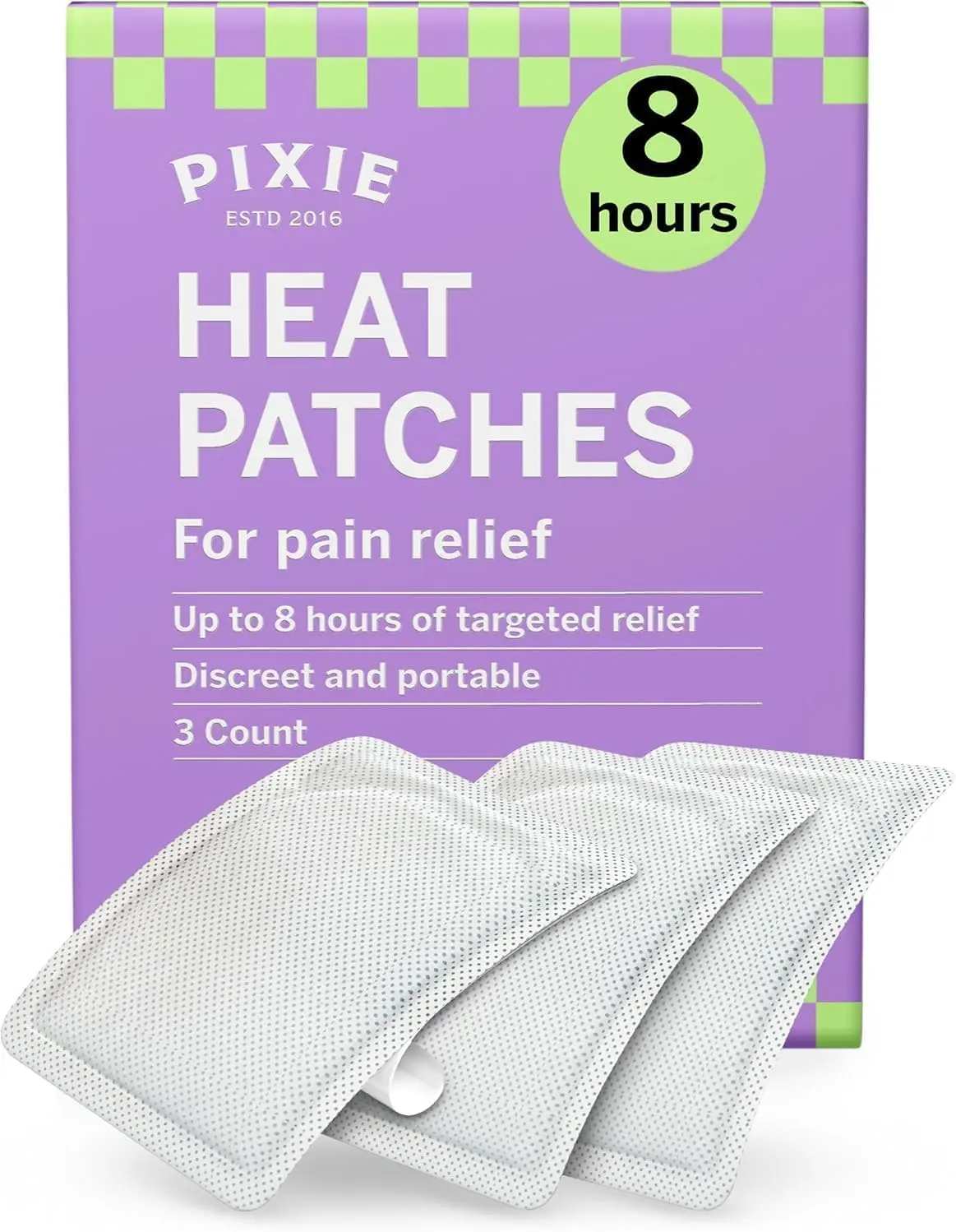 Pixie Period Cramps Menstrual Pain Relief Heat Patches for Feminine Care - Lower Abdominal & Back Ache Therapy - Up to 8 Hours - 3 Count Discreet Disposable Heat Pads