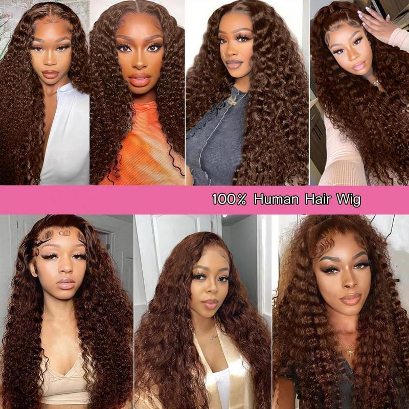 Deep Wave Lace Frontal Wig Brazilian 13x6 Hd Lace Wigs  32 34 Inch Chocolate Brown 13x4 Curly Lace Front Human Hair Water Wave Loose Deep WaveWigs For Women 180% Density Pre Plucked