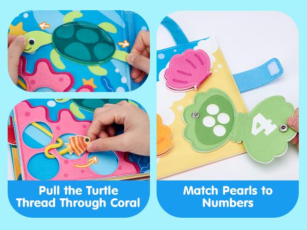 hahaland Ocean Busy Book for Toddlers 1-3, Montessori Toys Sensory Activity Busy Board, Travel Toy for 1 2 3 Year Old Boys Girls, Educational Fine Motor Skills Learning Toy, Toddler Birthday Gift