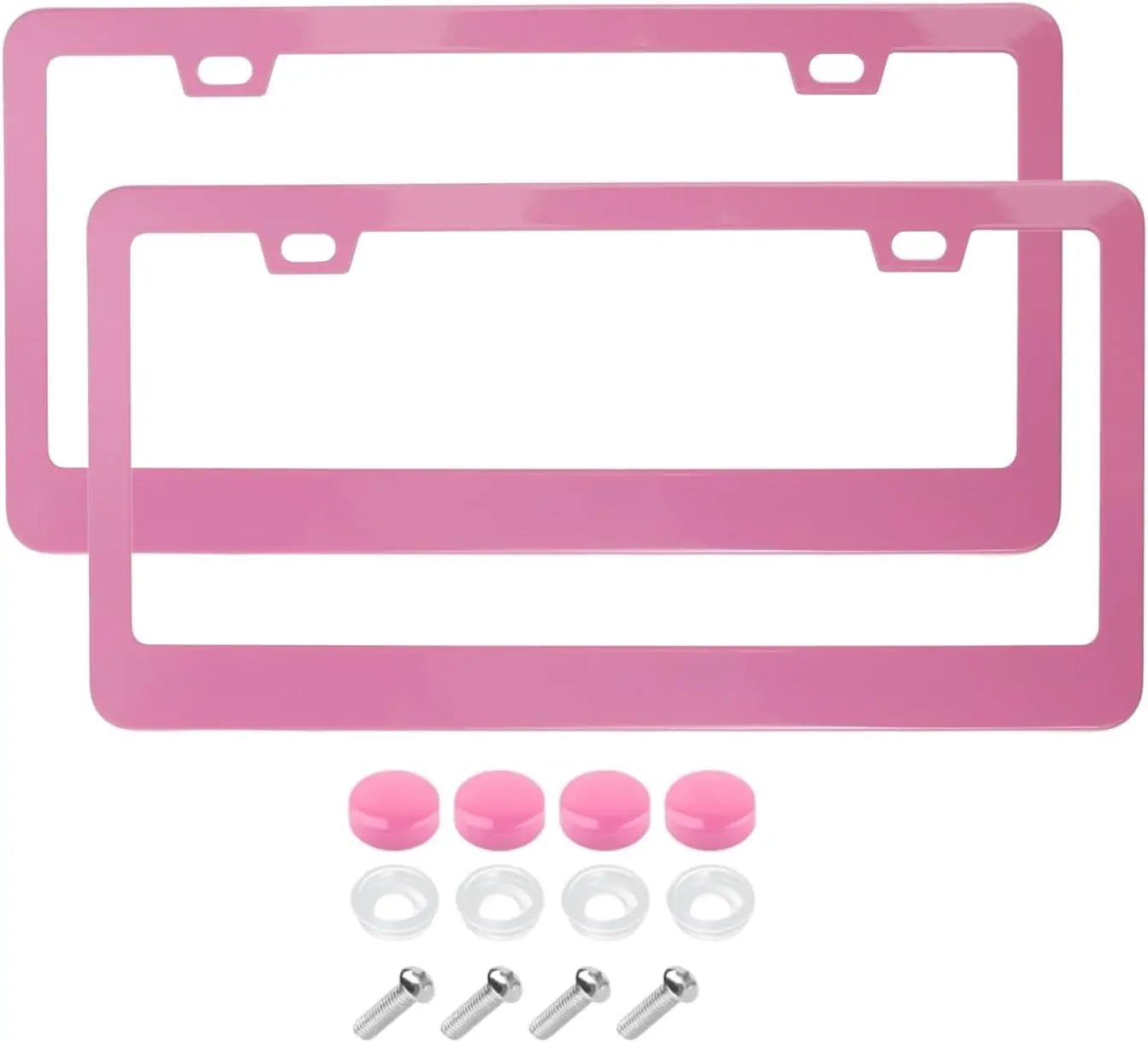 Fashion Slim Pink Matte License Plate Frames,Stainless Steel License Plate Covers,Weather Proof License Plate Holder for Women(Slim Pink,2PCS)