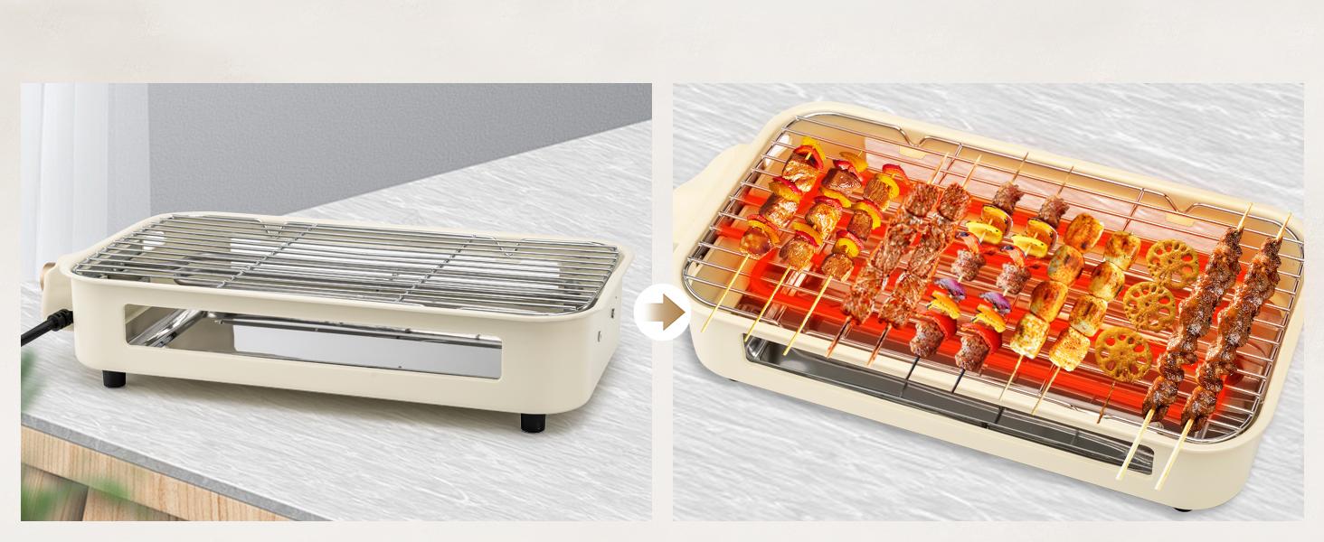 Pukomc Indoor smokeless griddle, removable plate for non-stick cooking, portable electric Korean BBQ grill with temperature control, dishwasher safe