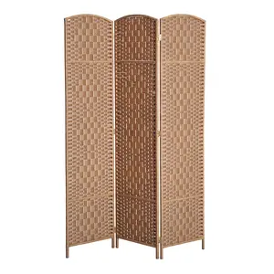 HOMCOM Room Divider, Folding Privacy Screen, 6FT Tall Portable Wicker Weave Partition Wall Divider for Bedroom, Home Office
