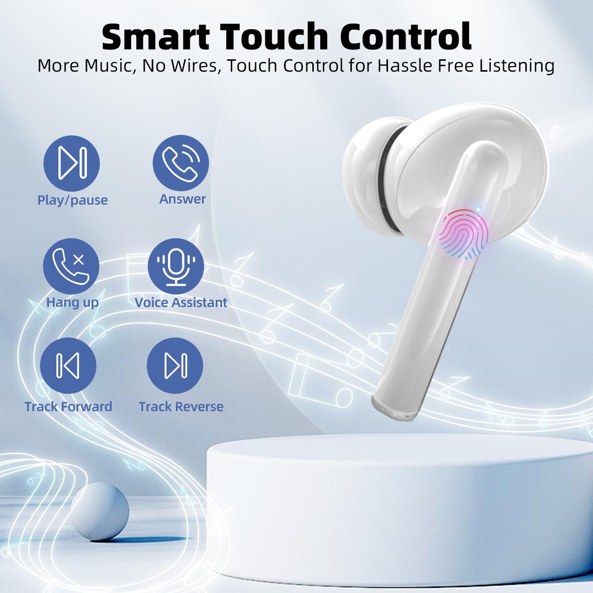 Wintory Wireless Earbuds Bluetooth TWS In-Ear Headphones with Mic Call Noise Reduction Touch Control Charging Case Battery Display Silicone Ear Tips Music