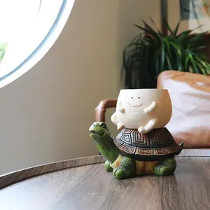 Unique Face Planter Pots with Drainage Hole Cute Sitting Turtle Plants Pot for Indoor Outdoor Funny Head Planters for String of Pearls Plant Live Gift Ideas for Mother, Christmas