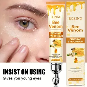 ROZINO Bee Venom Firming Eye Cream 20g Vitamin C Honey Almond Oil Anti Aging Moisturizing Eye Treatment With 360° Metal Applicator Lifting Firming Depuffing Dark Circles Fine Lines Wrinkles Smoothing Revitalizing Youthful Eyes Elasticity Repair