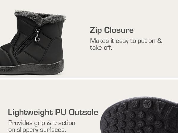 DREAM PAIRS Winter Boots for Women Warm Fur Lined with Zipper Flat Ankle Boots Comfortable Lightweight Outdoor Indoor Booties