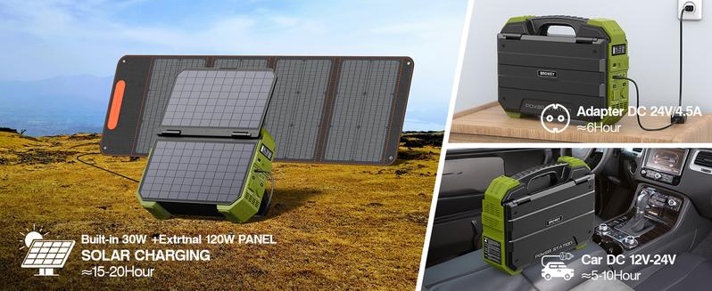 BROWEY Portable Power Station, 1000W Solar Generator with Built-in Solar Panel, 614WH/192000mAh LiFePO4 Battery Pack, AC/DC/USB/PD Outputs, for Outdoor Camping, RV Travel, Emergency Preparedness