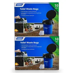 Camco 20 Pack Leak Proof Double Lined Camping Toilet Bucket Waste Bags, Black