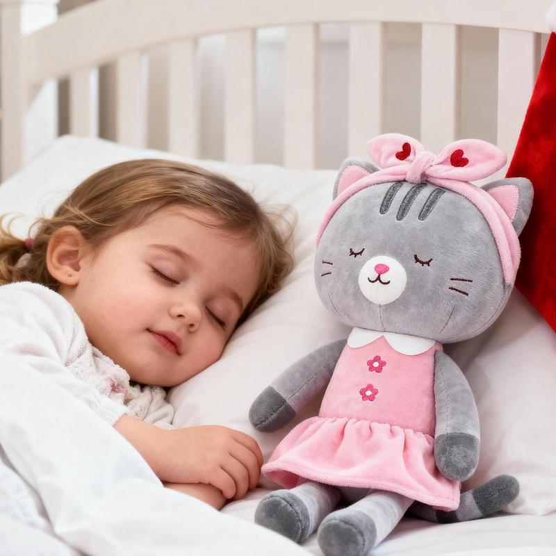 Valentine Gift Plush Cat Doll Soft 15'' Stuffed Animal Toy for Baby Girls, Adorable Holiday Gift for Xmas and Birthday, Valentine Gift for Kids Cozy Cuddle Toy for Kids
