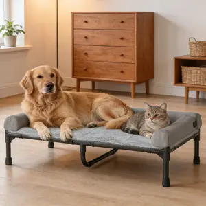 Large elevated heating and cooling dog bed, a raised dog bed with sloping headrest suitable for large dogs, elevated outdoor pet bed, chew-proof portable cooling pet bed with anti-slip feet and breathable mesh, suitable for both winter and summer.
