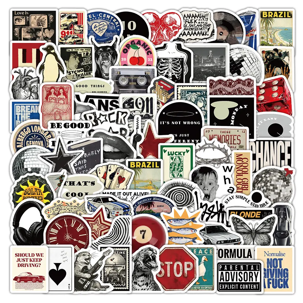 103 Pcs Retro American Style Waterproof Stickers, Vintage Decals for Phone, Laptop & Journal Decoration, Phone Decor Collectible