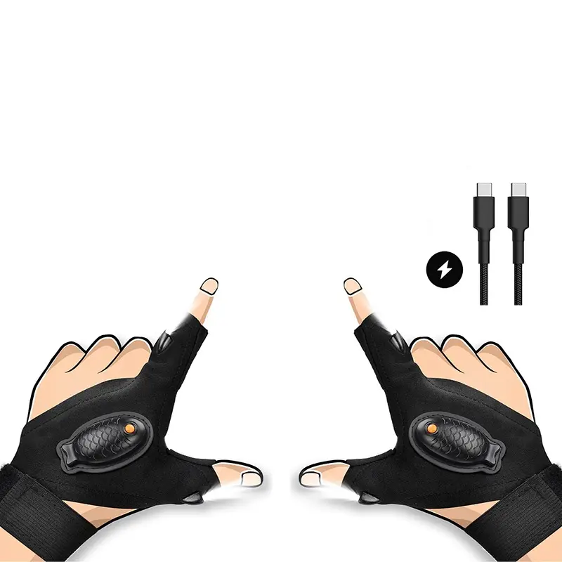 Fingerless LED Flashlight Gloves, Adjustable Elastic Sports Gloves for Men & Women, Hands-Free Lighting for Night Fishing, Car Repair