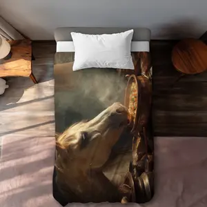 Conscious Sales C1DCTSW0MOYCSJ Horse on Soup Beige Twin Size Duvet Cover - Cozy Home Decor